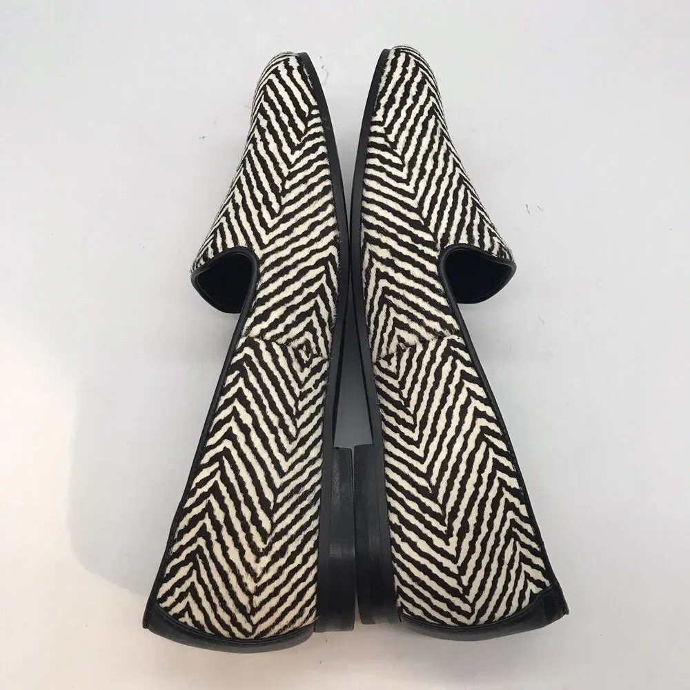 Vionic Willa Calf Hair Leather Zebra Flats Women's 6.5 Slip On Black &White Shoe